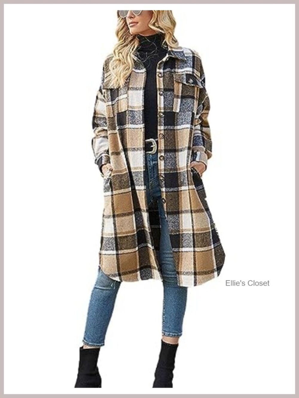 Women's Plaid Wool Blend Long Sleeve Button Up Shacket Coat with Pockets